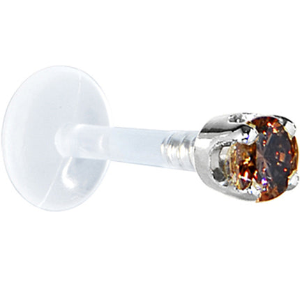 16G 1/4 Solid 14K White Gold 3mm Brown Cubic Zirconia Bioplast Tragus Earring Stud
