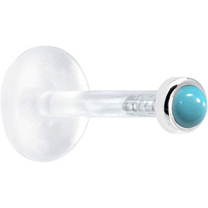 16G 1/4 Solid 14K White Gold 2mm Genuine Turquoise Bioplast Cartilage Earring Stud