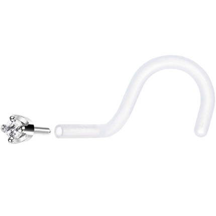 18G 1/4 White Gold 1.5mm Clear Cubic Zirconia Bioplast Nose Ring