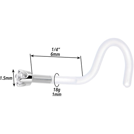 18G 1/4 White Gold 1.5mm Genuine Diamond Bioplast Nose Ring