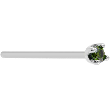 Solid 18K White Gold 1.5mm Genuine Green Diamond Nose Ring