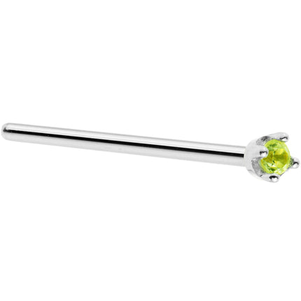 Solid 14K White Gold 1.5mm Genuine Peridot Nose Ring