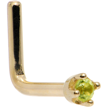 Solid 18K Yellow Gold 1.5mm Genuine Peridot Nose Ring