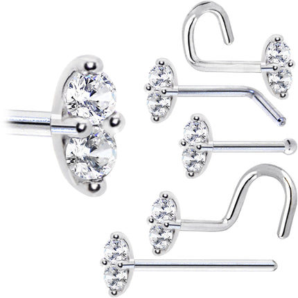 14k White Gold Clear 1.5mm CZ Marquise Nose Ring
