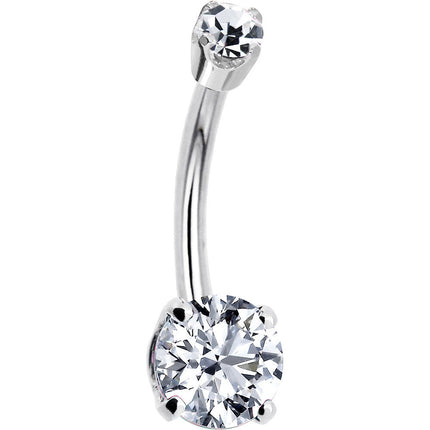 14k White Gold Clear Cubic Zirconia Round Belly Ring