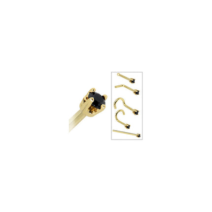 Solid 14K Yellow Gold 2mm Black Cubic Zirconia Nose Ring