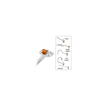 14k White Gold Orange 1.5mm CZ Marquise Nose Ring