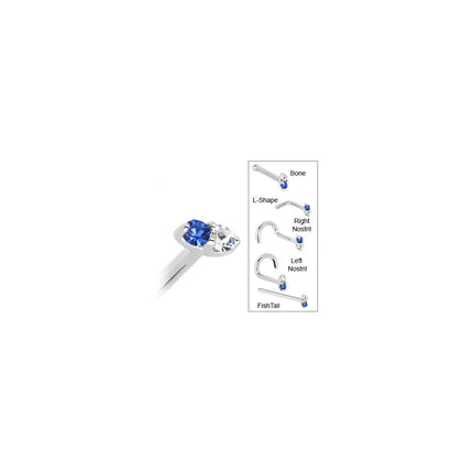 14k White Gold 1.5mm Genuine Blue Sapphire Diamond Marquise Nose Ring
