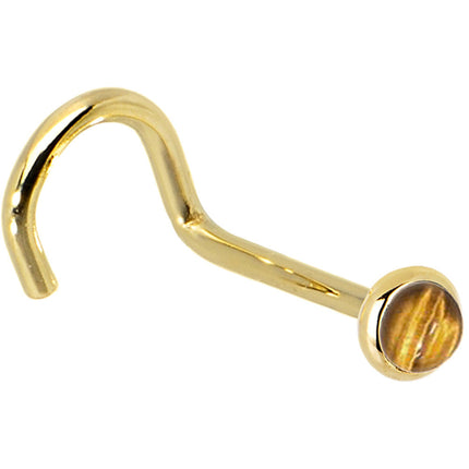 Solid 14K Yellow Gold 2mm Tiger Eye Nose Ring