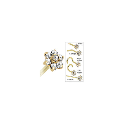 Solid 14K Yellow Gold Clear Cubic Zirconia Flower Nose Ring