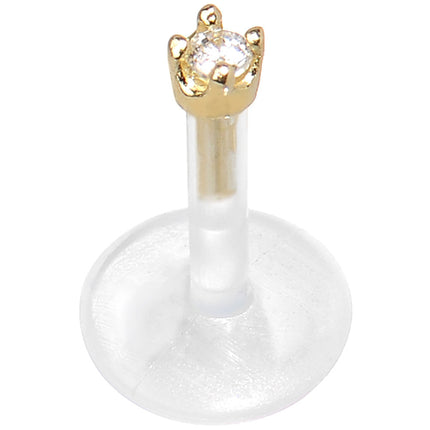 16G 1/4 Solid 14K Yellow Gold 1.5mm CZ Bioplast Push in Cartilage Earring
