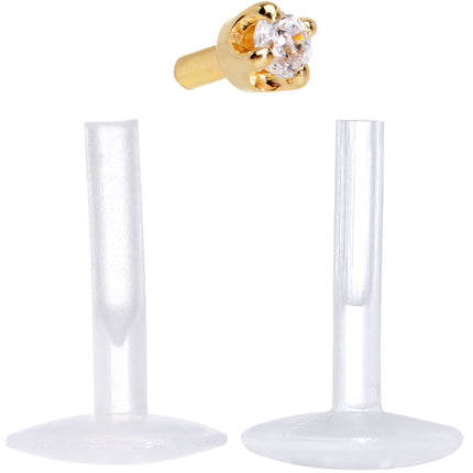 16G 1/4 Solid 14K Yellow Gold 1.5mm CZ Bioplast Push in Cartilage Earring