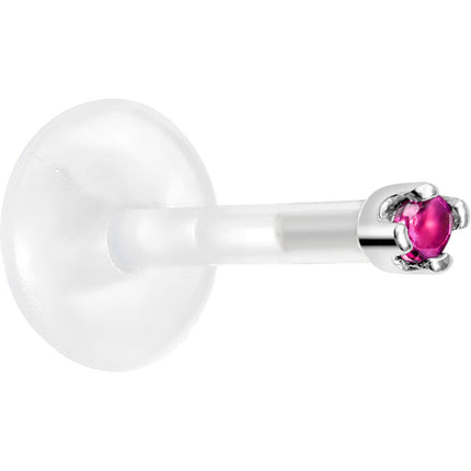 Solid 14K White Gold July 1.5mm CZ Bioplast Push in Labret Monroe
