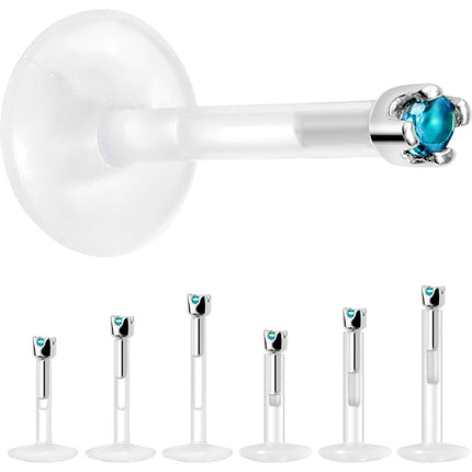 Solid 14K White Gold December 1.5mm CZ Bioplast Push in Labret Monroe