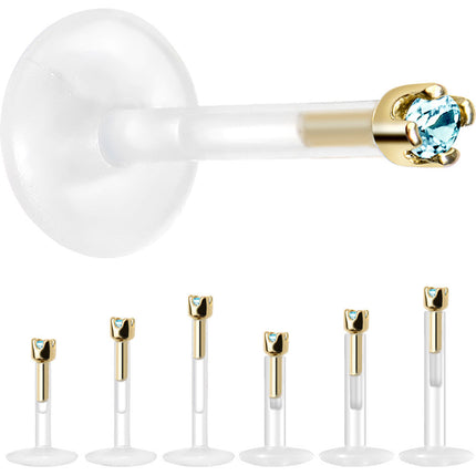 Solid 14K Yellow Gold March 1.5mm CZ Bioplast Push in Labret Monroe