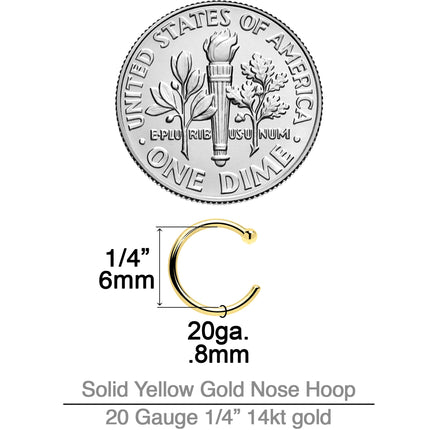 20G 1/4 14k Solid Yellow Gold Nose Hoop