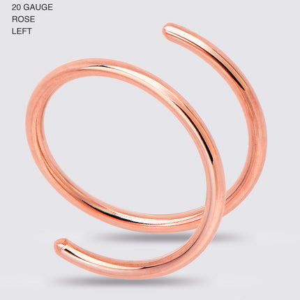 Double Hoop Nose Solid 14k Rose Gold Spiral Nose Ring 20G 8mm Left