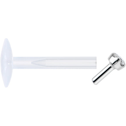 16G Bioplast 14K White Gold 1.5mm Genuine Diamond Micro Labret