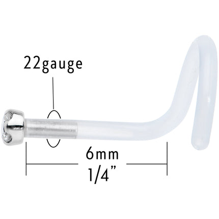 18G 14K White Gold 1.5mm Genuine Diamond Bioplast Micro Nose Ring