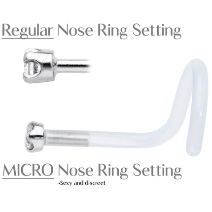 18G 14K White Gold 1.5mm Genuine Diamond Bioplast Micro Nose Ring