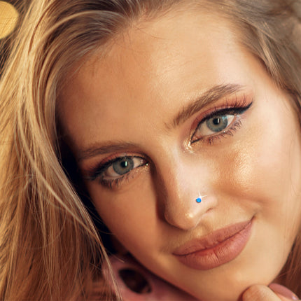 14k White Gold 2.5mm Blue Synthetic Opal Ball Nose Ring