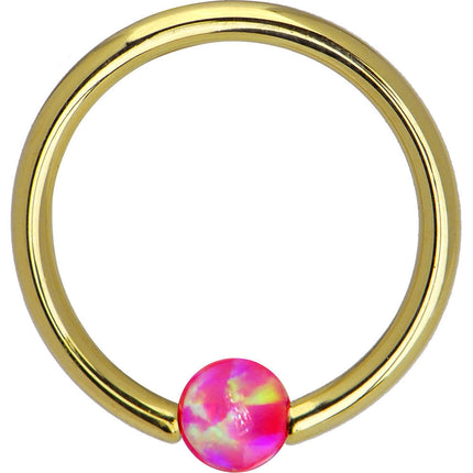 14G 3/8 Solid 14K Yellow Gold Pink Synthetic Opal Captive Ring