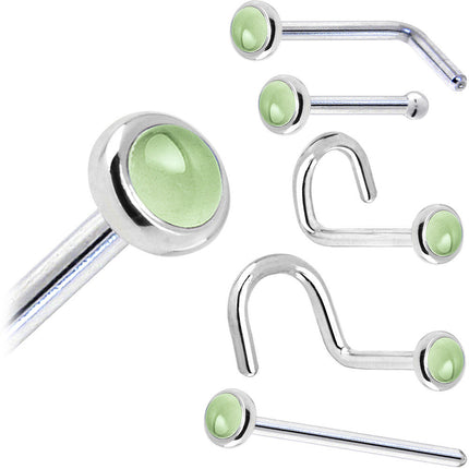 Solid 14K White Gold 2mm Genuine Peridot Nose Ring