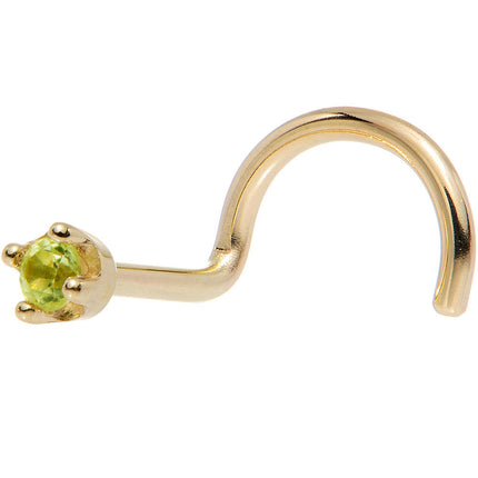 Solid 14K Yellow Gold 1.5mm Genuine Peridot Nose Ring