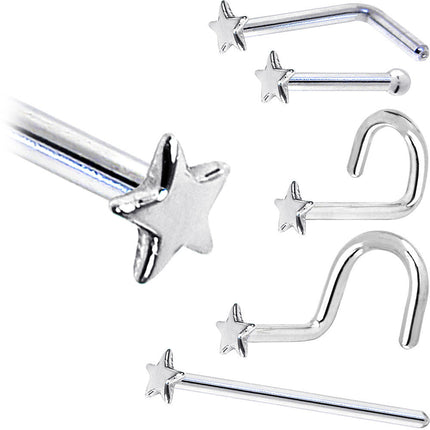 Solid 14K White Gold Star Nose Ring
