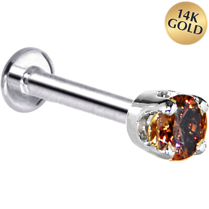 16G Solid 14K White Gold 3mm Brown Cubic Zirconia Tragus Earring Stud