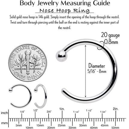 20G 5/16 Solid 14K White Gold Nose Hoop
