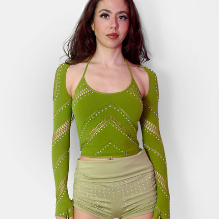 Green Halter Bolero Set