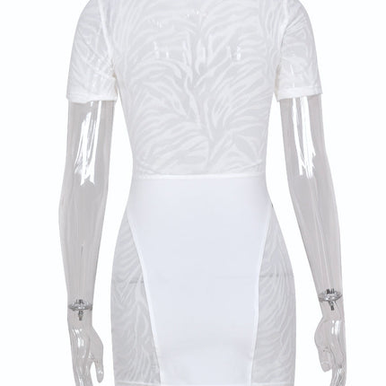 Cut Out Sexy Zebra Mesh Transparent Women's Pencil Short Dresses Mini Dress for Beach Bodycon