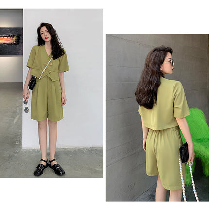 Fashion Office Short Sets Women Korean Loose Two Piece Suits Summer Thin