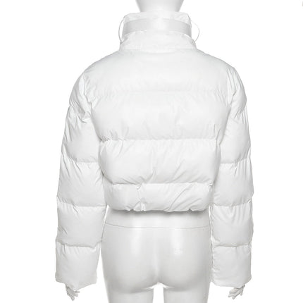 Faux PU Leather Y2K Bubble Puffer Winter Warm Jacket Women Long Sleeve Coats