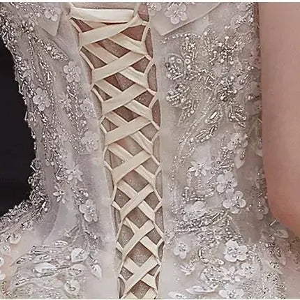 Luxury Off-Shoulder Wedding Dress - Handmade Lace Ball Gown | Femstylo