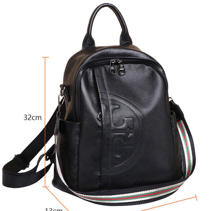 Genuine Real Cowhide Leather Backpack High Quality Women's Bag Durable Dirty Student School Bag