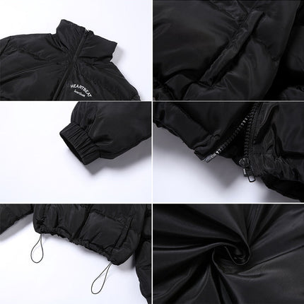 Faux PU Leather Y2K Bubble Puffer Winter Warm Jacket Women Long Sleeve Coats