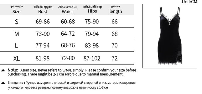 Gothic Dark Cross Black Mini Dress Vintage Sexy Spaghetti Strap High Waist Slit Dresses