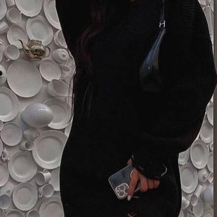 O Neck Oversized Mini Knitted Women Sweater Loose Dresses Autumn Winter Long Sleeve