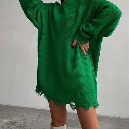 O Neck Oversized Mini Knitted Women Sweater Loose Dresses Autumn Winter Long Sleeve