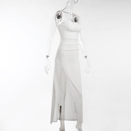 High Split Ankle-length Party Dresses Women Solid White Spaghetti Strap Dress Y2K
