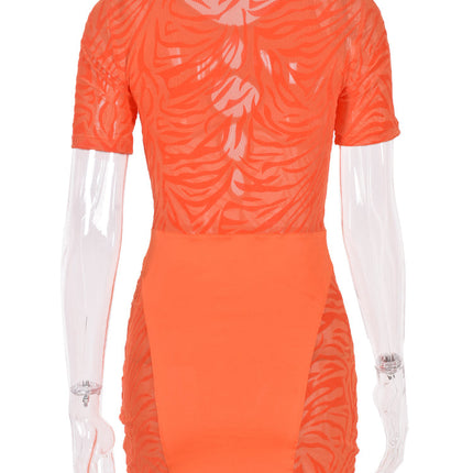 Cut Out Sexy Zebra Mesh Transparent Women's Pencil Short Dresses Mini Dress for Beach Bodycon