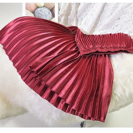 Classic Golden Velvet Pleated Skirt High Waist Retro Style Fashion Office Lady Pleated Long Skirt Winter Velvet Skirt 90cm Long
