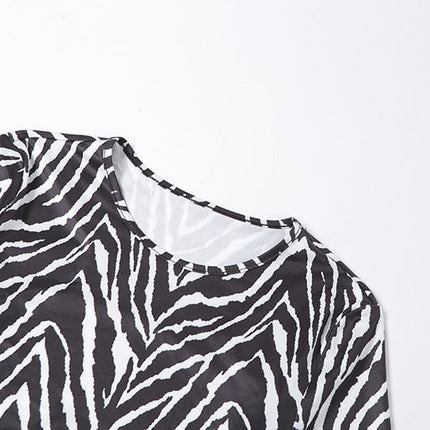Leopard Zebra Printed Sexy Backless Lace ups Pullover Tees Women O-neck Slim Longsleeve Short T-Shirt