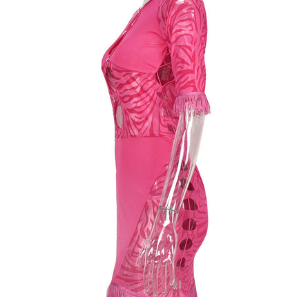 Cut Out Sexy Zebra Mesh Transparent Women's Pencil Short Dresses Mini Dress for Beach Bodycon
