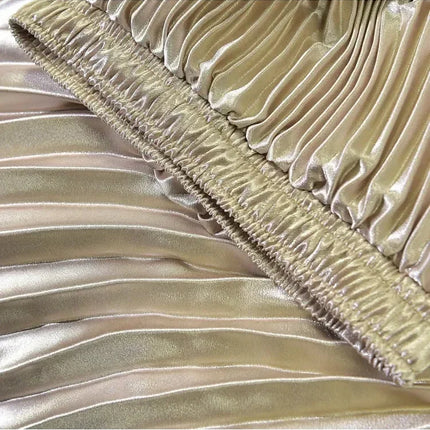 Classic Golden Velvet Pleated Skirt High Waist Retro Style Fashion Office Lady Pleated Long Skirt Winter Velvet Skirt 90cm Long