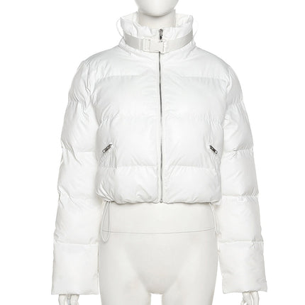 Faux PU Leather Y2K Bubble Puffer Winter Warm Jacket Women Long Sleeve Coats