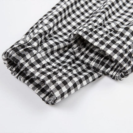 Women Straps Jumpsuits Ladies Summer Plaids Checked Playsuits Backless Outfits White&Black