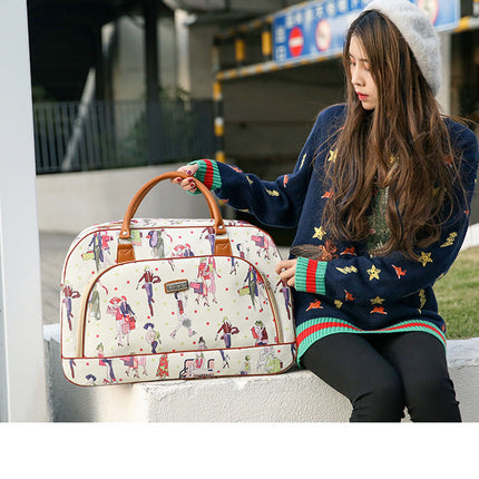 Women Travel Bags PU Leather Large Capacity Waterproof Print Luggage Duffle Bag